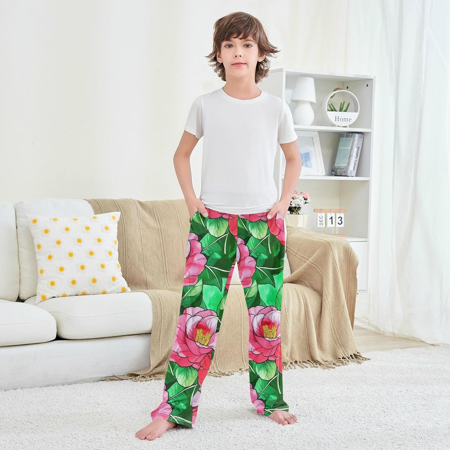 J JOYSAY Camellia Foliage Artwork Pajamas Pants Soft Long Pajama Bottoms Lounge Sleep Pants Size S-XL