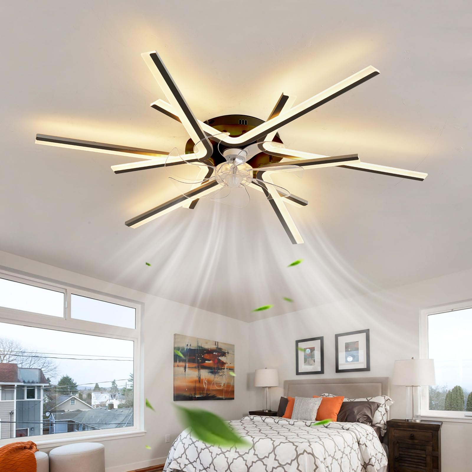 ZOMLBOF Large Fan Light with Remote Control, Dimmable Chandelier Ceiling Fans with Lights with 6-Speed Reversible Modern Ceiling Fan Light Memory Bedroom Living Room, Black 85CM โ image 1