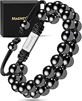Vista 16 de MagnetRX® Pulsera de Hematita y Piedra Lunar - Pulseras Magnéticas de Hematita de Fuerza MÁXIMA - Pulseras de Cuentas Blancas con Cristales