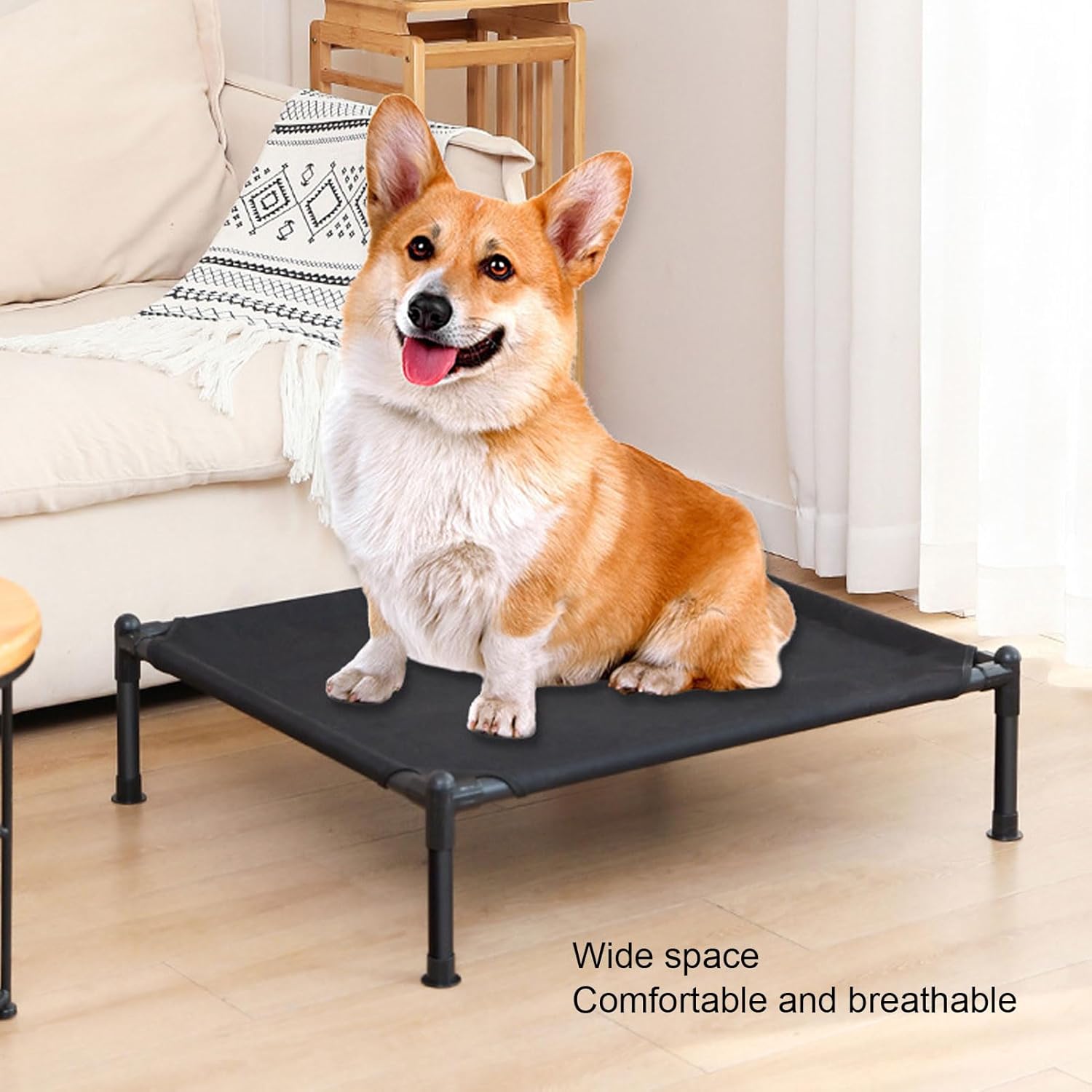 review Cooling Elevated Dog Bed, Quick Assembly Raised Dog Cot Bed for Outdoor and Indoor Use, Multifunctional Waterproof Outdoor Pet Hammock for All Seasons (M)
