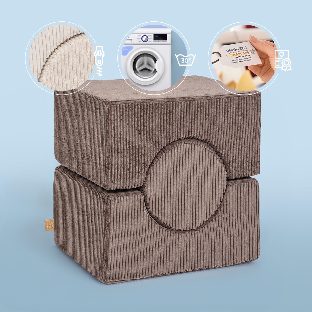 MEOWBABY 4-Elements Soft Foam Blocks Playset - Plac zabaw dla niemowląt i małych dzieci, klocki wspinaczkowe, Kord, Ecru