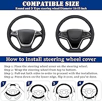 Vista 2 de Funda para volante de automóvil, protector elástico de cuero de microfibra, antideslizante, transpirable, agarre cómodo, universal de 15 pulgadas