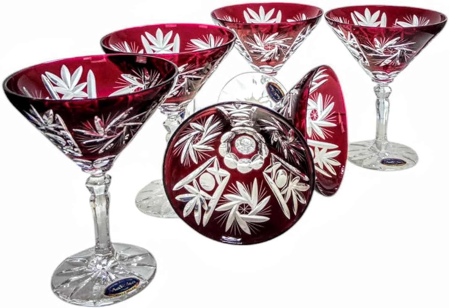 MaRika Ruby Red Crystal Martini Glasses 110ml - Hand Decorated Elegant Glass - Set of 6 in Stylish Packaging, Perfect for Cocktails and Martini, Ideal Gift Idea