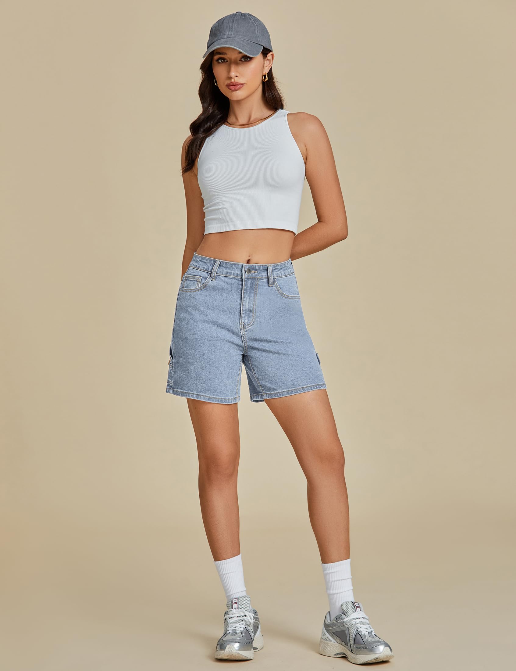 luvamia Jean Shorts for Women Trendy High Waisted Denim Shorts Carpenter Stretchy Summer Casual Mom Cut Off Jeans Shorts