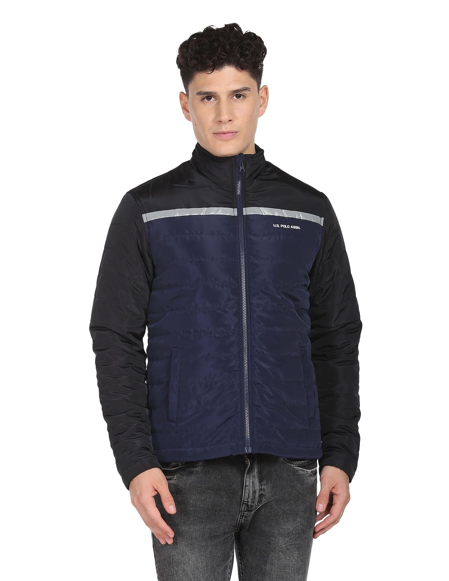 Denim Co. Men Standard Length High Neck Colour Block Jacket