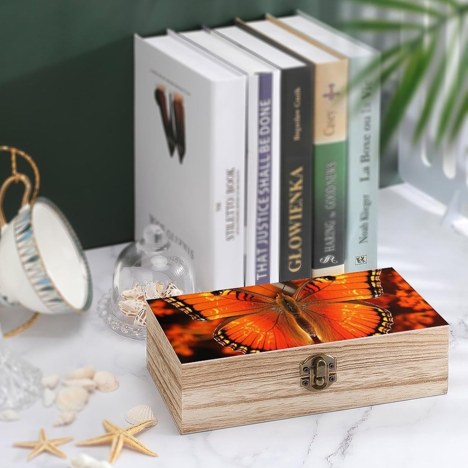 Orange Butterfly Wooden Storage Box with Hinged Lid image 4