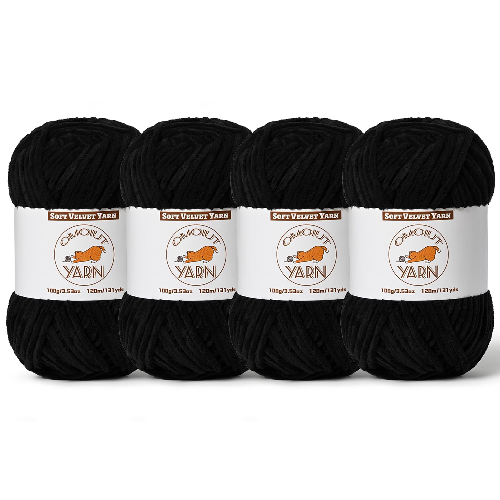 4 Pack Black Fluffy Velvet Yarn for Crocheting, Chunky Chenille Baby Blanket Yarn for Crochet, Soft Fuzzy Puzzle Yarn for Knitting, (100g/3.53oz Each)