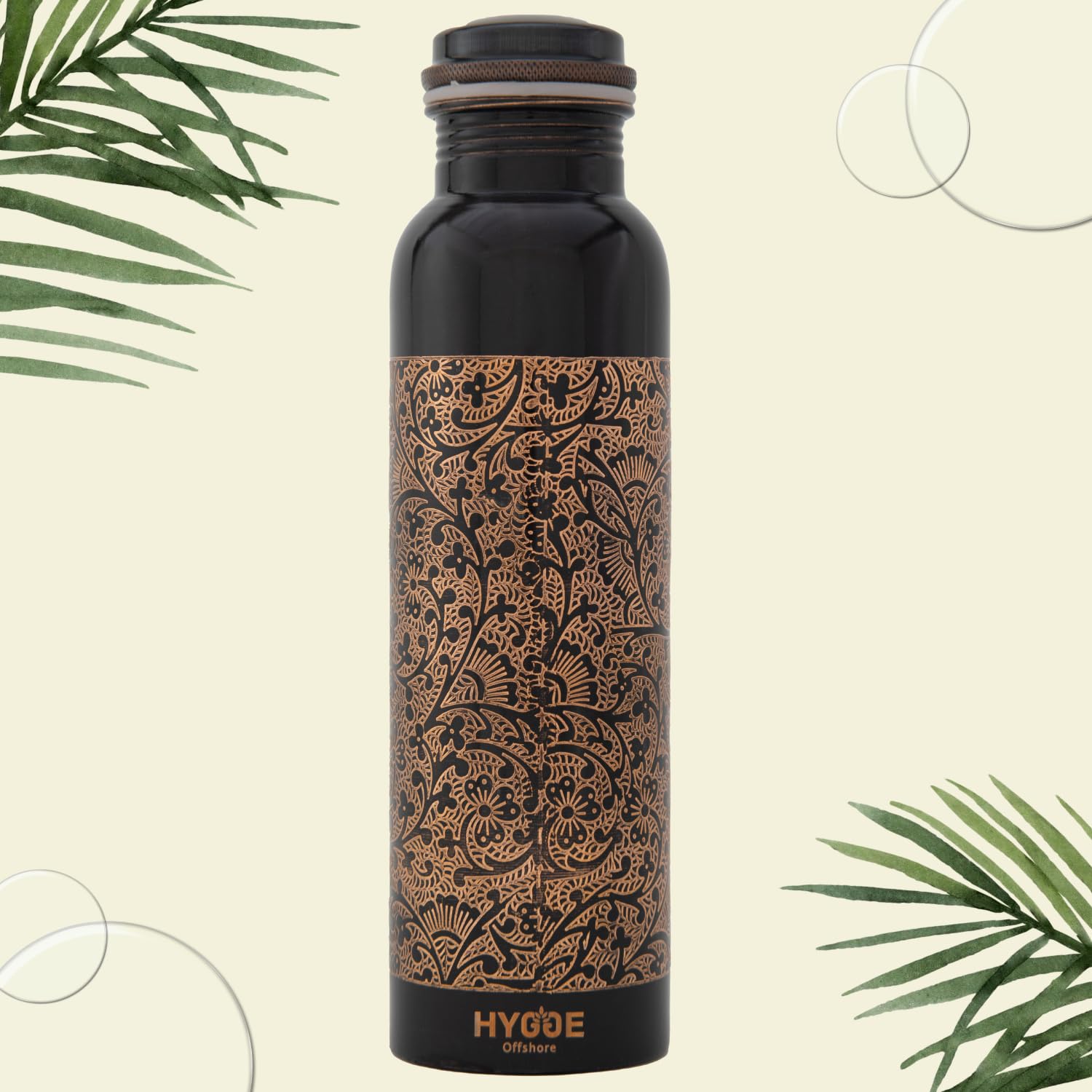 HYGGE Copper Water Bottle, 34 Oz Extra Large, A Antique Engraved Ayurvedic Pure Copper Vessel for Drinking, Drink More Water - Image 2