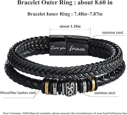 Miniatura 3 de Pulsera de cuero trenzado con texto en inglés To My Son "I Will Always Be with You', pulsera de cuero trenzado para hombre, hecha a mano, regalo