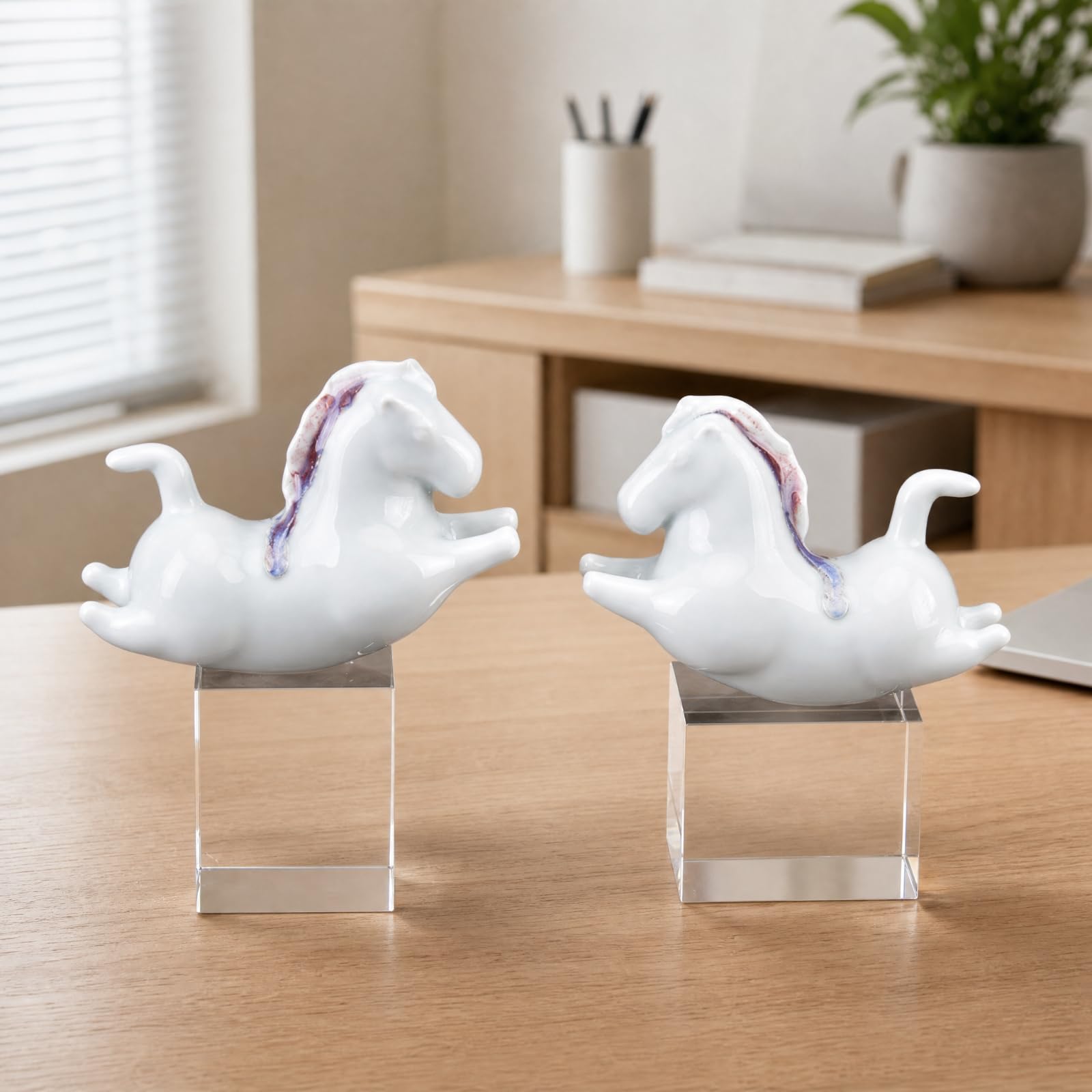 2 Piezas Figura Cerámica con Morno Figura Estatua para Salón
