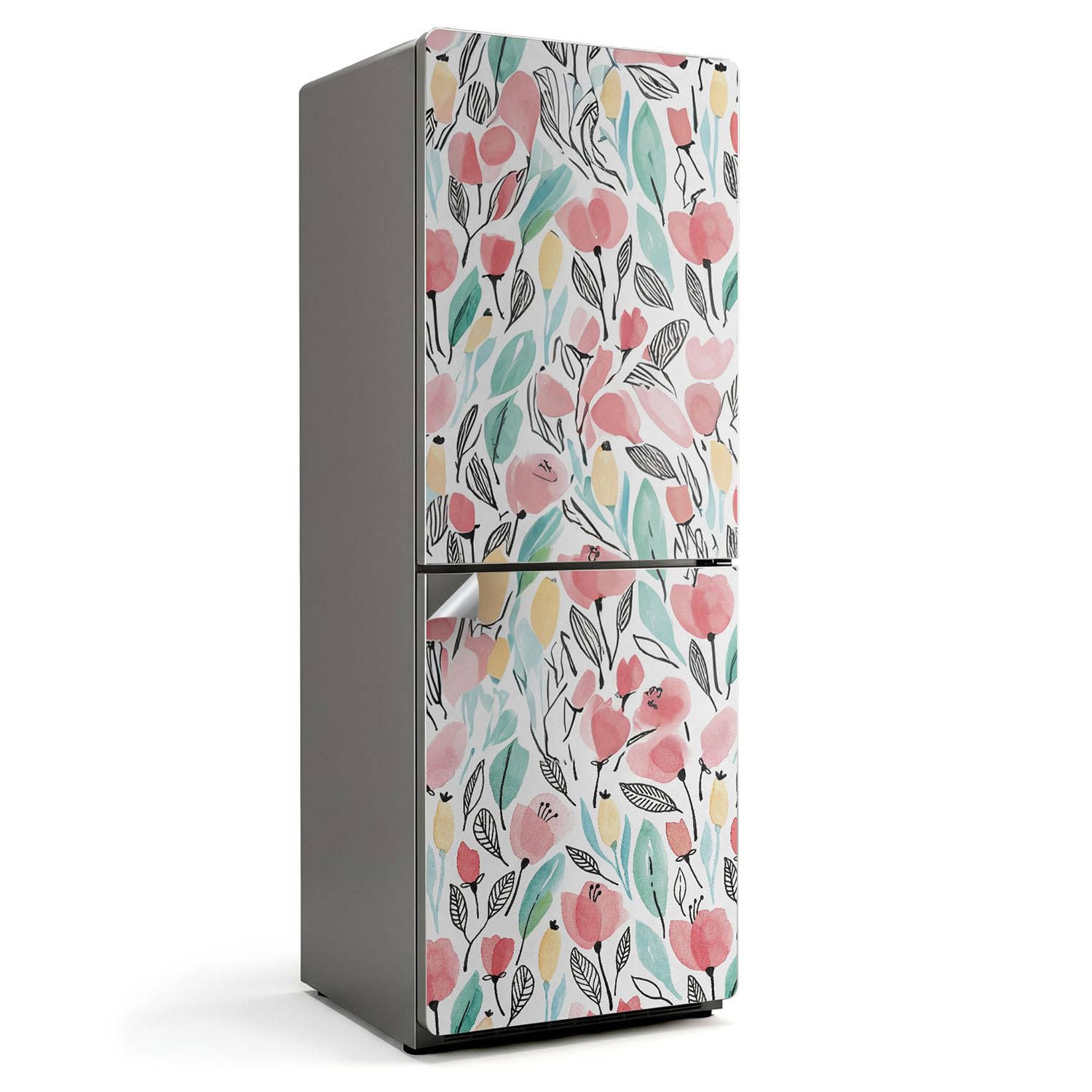 Autocollant Porte Réfrigérateur 70x190 cm Motif Floral Décoration Cuisine Sticker Auto-adhésif