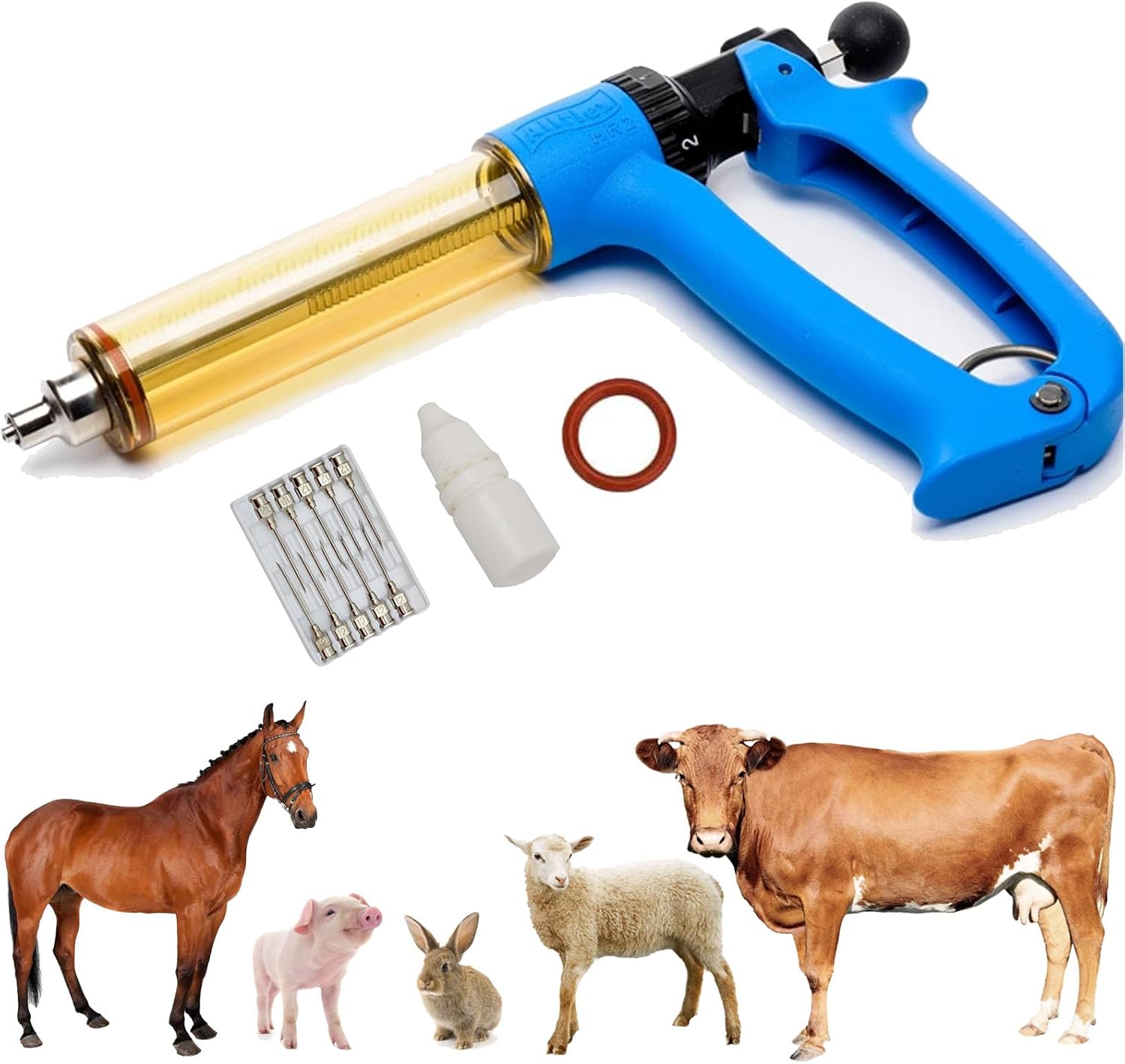 50ML Semi-Automatic Adjustable Injector Syringe, Adjustable Dosing Device Veterinary Medicine Dispenser Precision Syringe Pump Adjustable 0.5ml to 2.5ml, for Goose Pig Bull Sheep Poultry