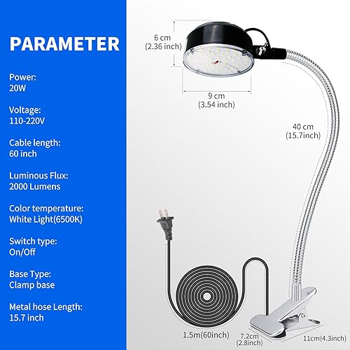 Miniatura 6 de Luz de abrazadera, luz de trabajo LED con clip flexible y fuerte para taller, costura, torno, sierra de cinta, banco de trabajo, escritorio