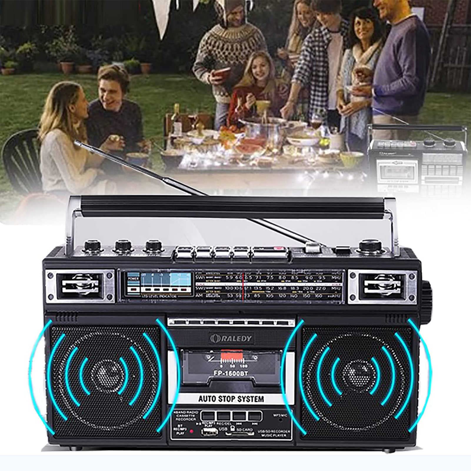 Retro odtwarzacz kasetowy Boombox, retro radio i nagrywarka, obsÅ‚uga wejÅ›cia SD/USB, z AM/FM/SW1-2, podwójne odtwarzanie dźwiÄ™ku HD.