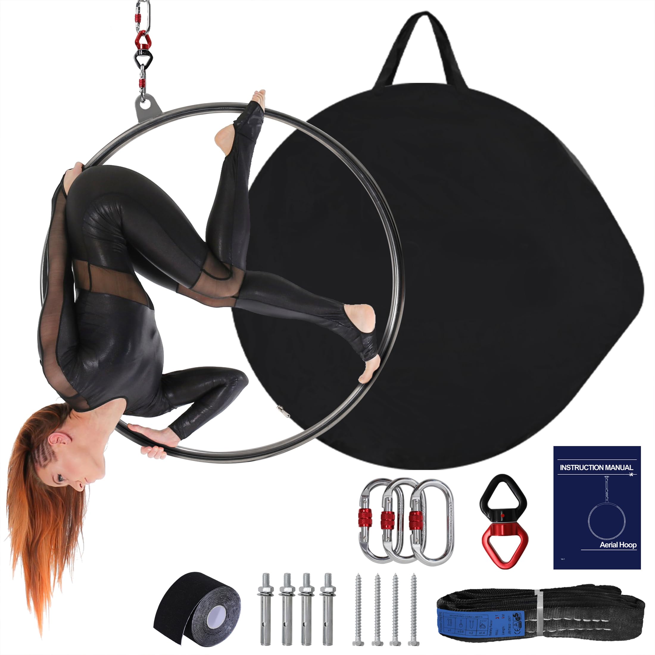 Kromax Professional Aerial Lyra Hoop Kit 85cm, 1 Ceiling Anchor, 3 Locking Carabiners, 360° Swivel, Carry Bag, Aerial Yoga Hoop for Home,Gym, Club