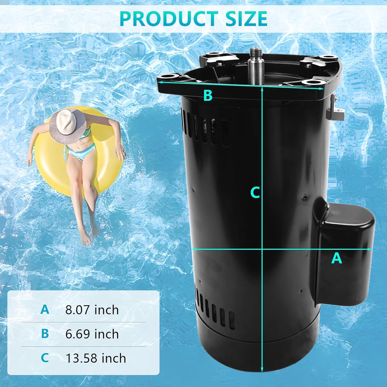 SQ1202 Pool Pump Motor 2 HP, Fit for Century A.O. Smith 2HP Single Speed, 3450 RPM, 48Y Frame, 230V, 11.2 Amps, Swimming Pool Motor