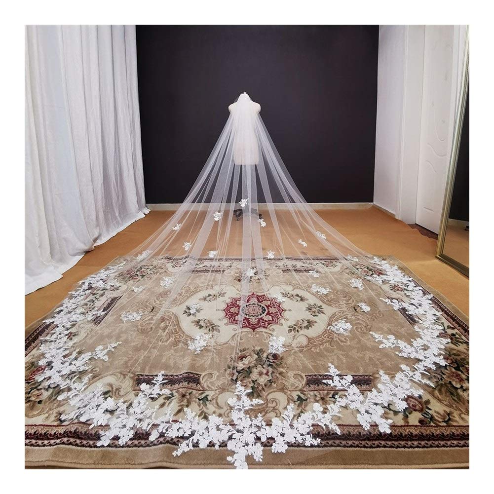 chustka z gazy na głowę, Koronkowe aplikacje na welon katedralny, wspaniałe dodatki ślubne dla(White,350cm)