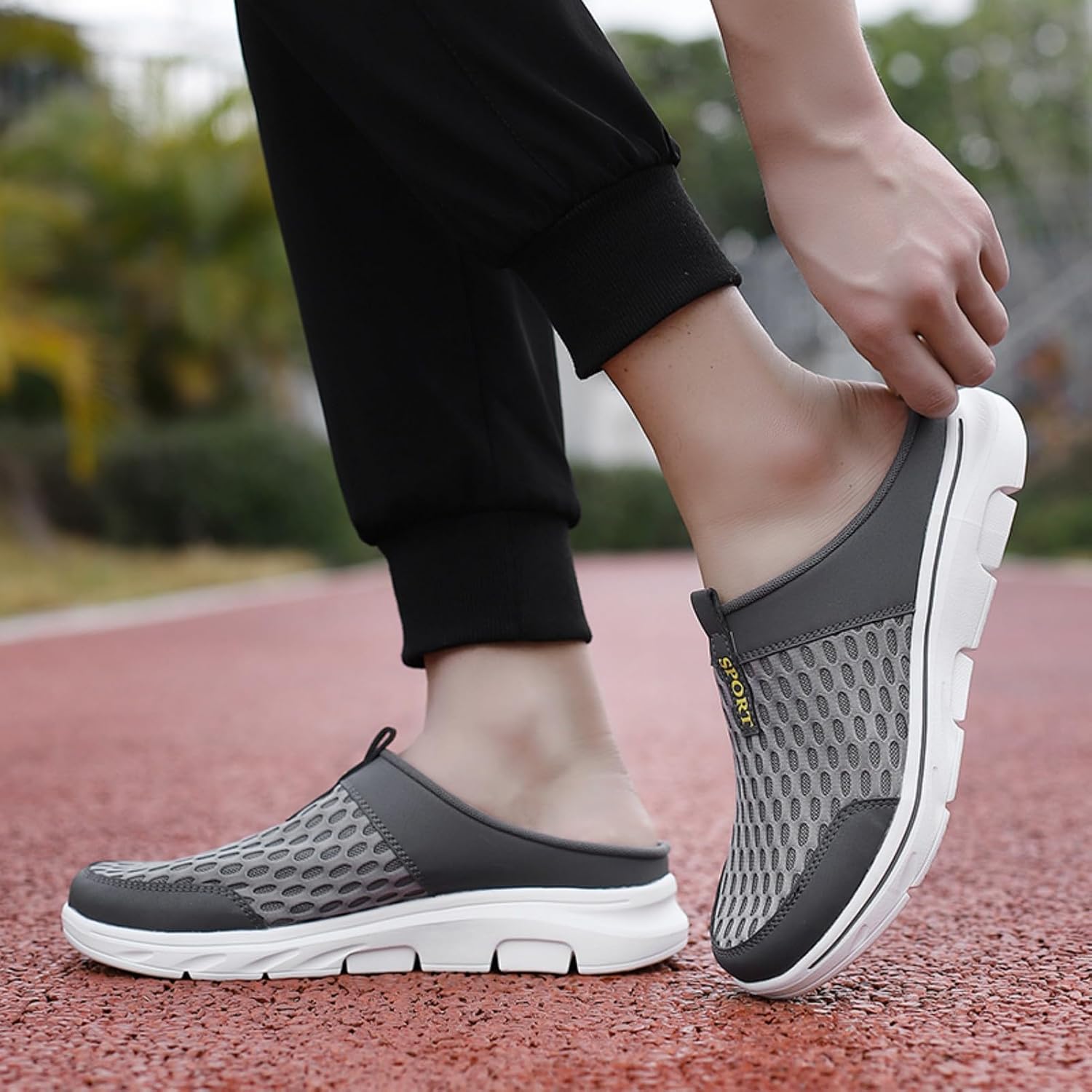 FUNCOS Men's Arch Support Slip-On Mules - Breathable Mesh Walking Shoes with Memory Foam, Lightweight Comfortable House Slippers for Indoor & Outdoor