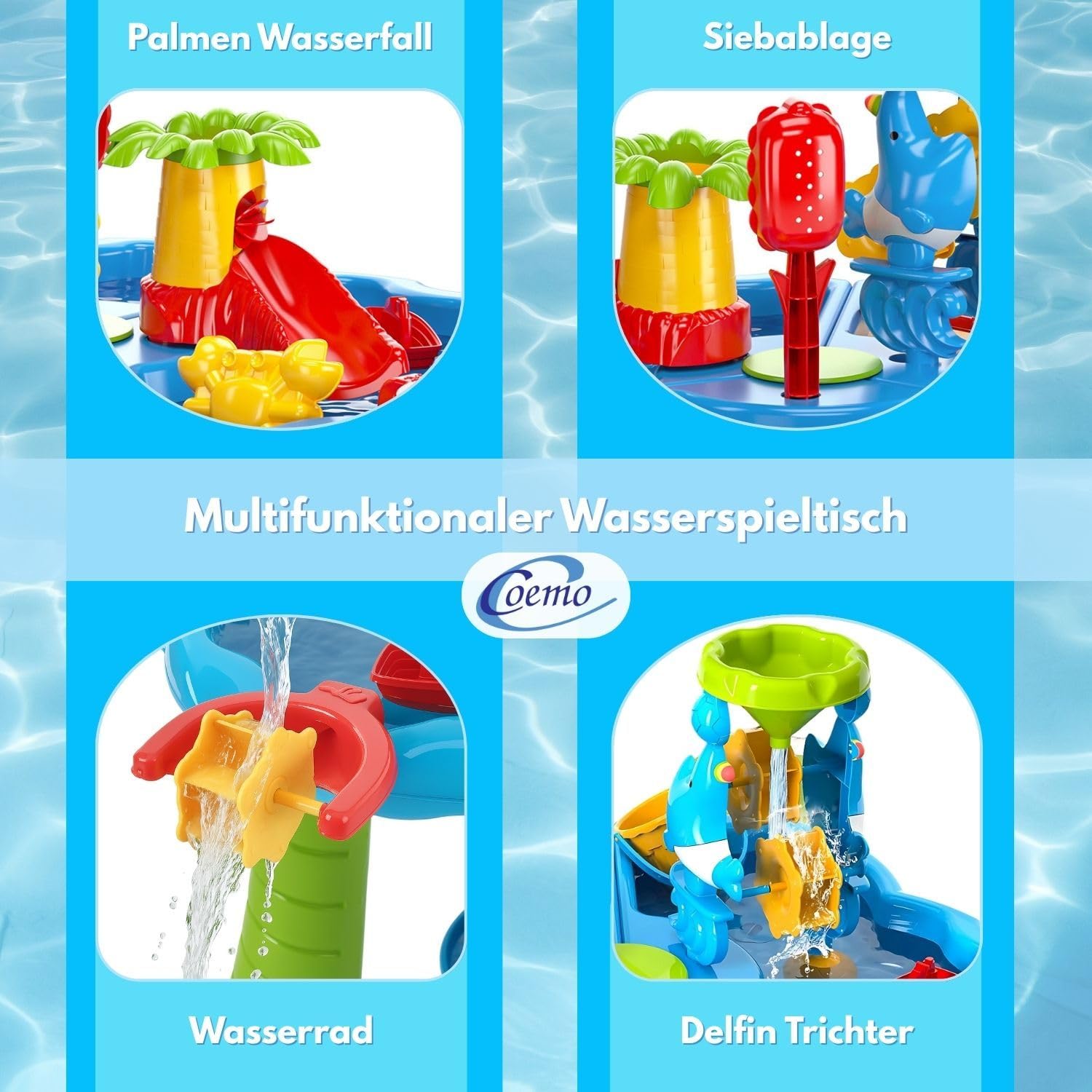 Sand- und Wasserspieltisch NARIUS XL, 3 separate Wasserbecken, 1 Hocker, Wassertisch Kinder Outdoor für Wasserspiele draußen, Balkon und Garten, Matschtisch mit Sandkastenspielzeug, Plantschtisch
