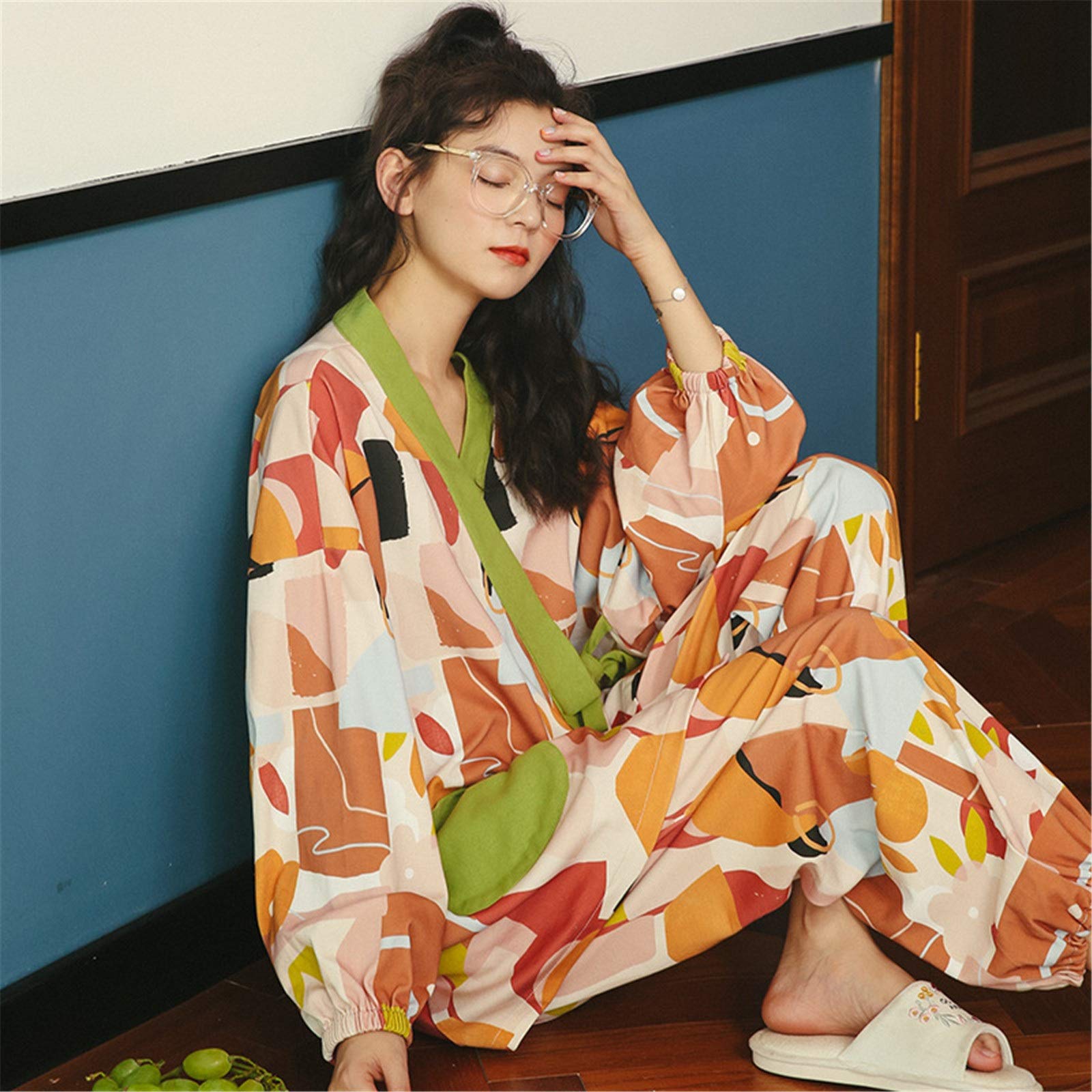 Pijama de invierno para mujer, conjunto de pijama de manga larga suave de algodón para mujer