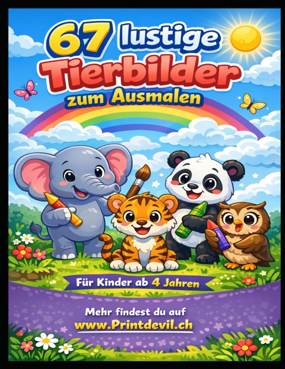 67 Lustige Tierbilder zum Ausmalen: Malbuch für Kinder ab 4 Jahren Süsse Tiere zum Ausmalen