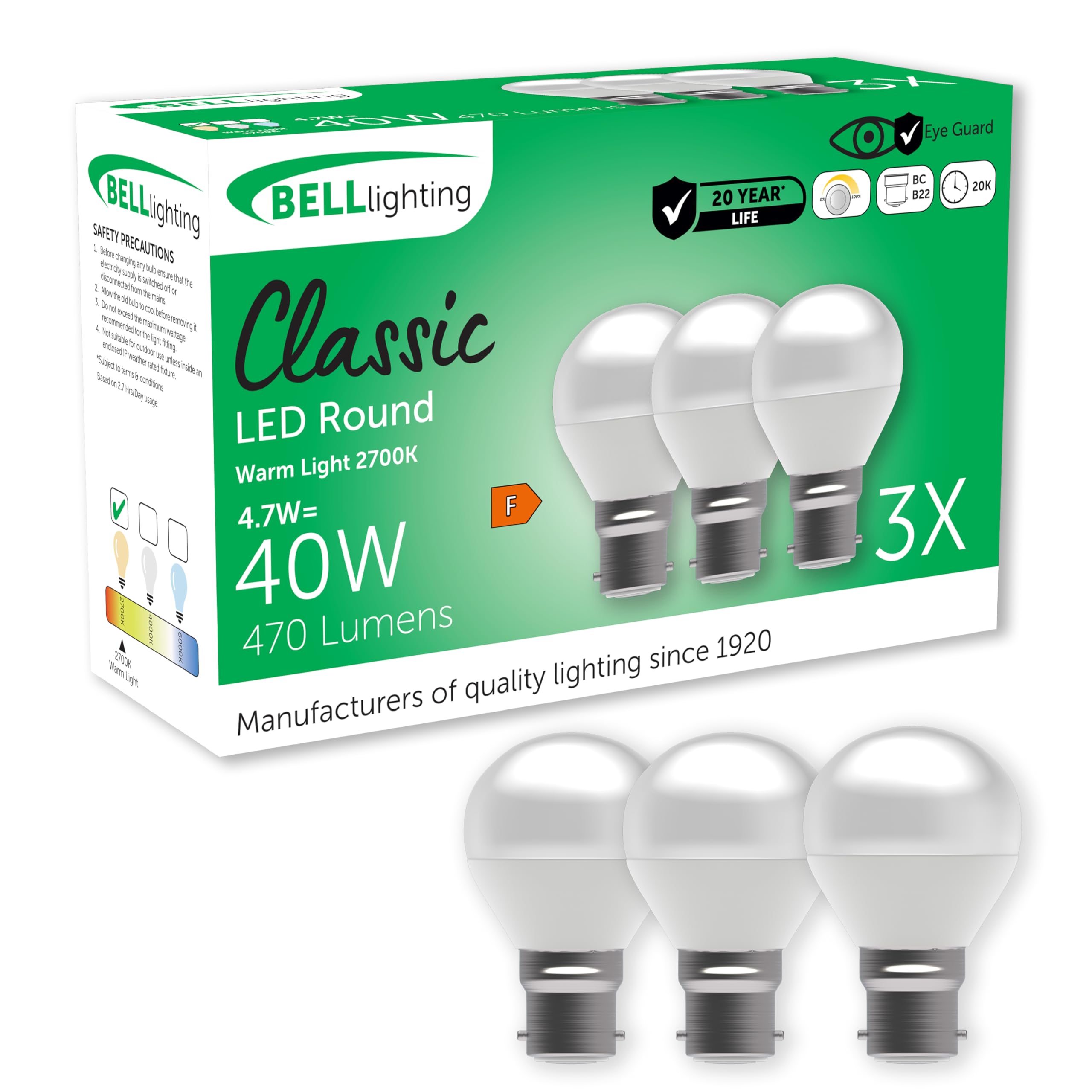 BELL Lighting B22 Bayonet Dimmable LED Golf Ball Bulbs Warm White 3 Pack โ image 1