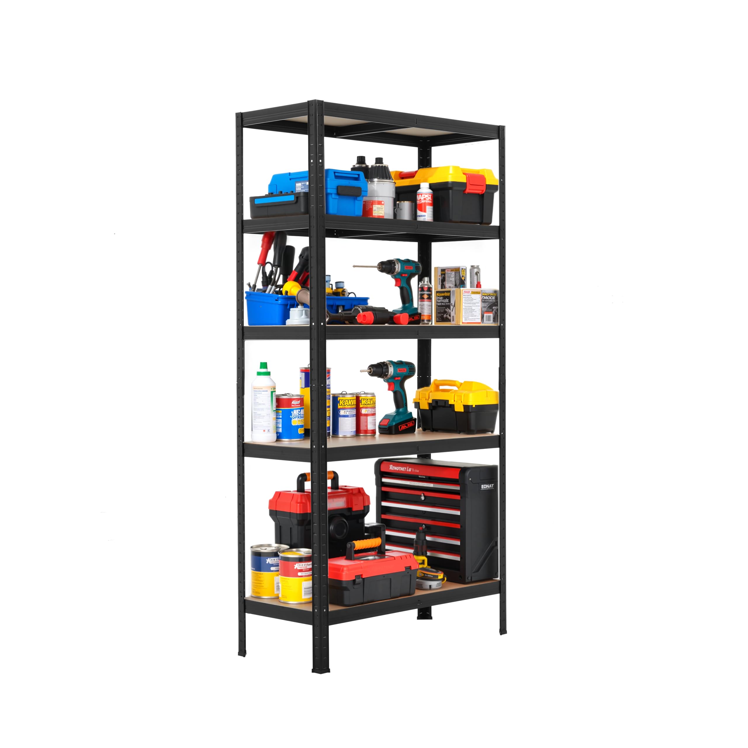 REQUISITE NEEDS 5 Tier Heavy Duty Garage Shelving Units 875kg Capacity 1.8M, Black, 90x40x180cm Shed Storage Racking Shelf Metal Boltless 175kg Per Shelf for Warehouse Workshop Office
