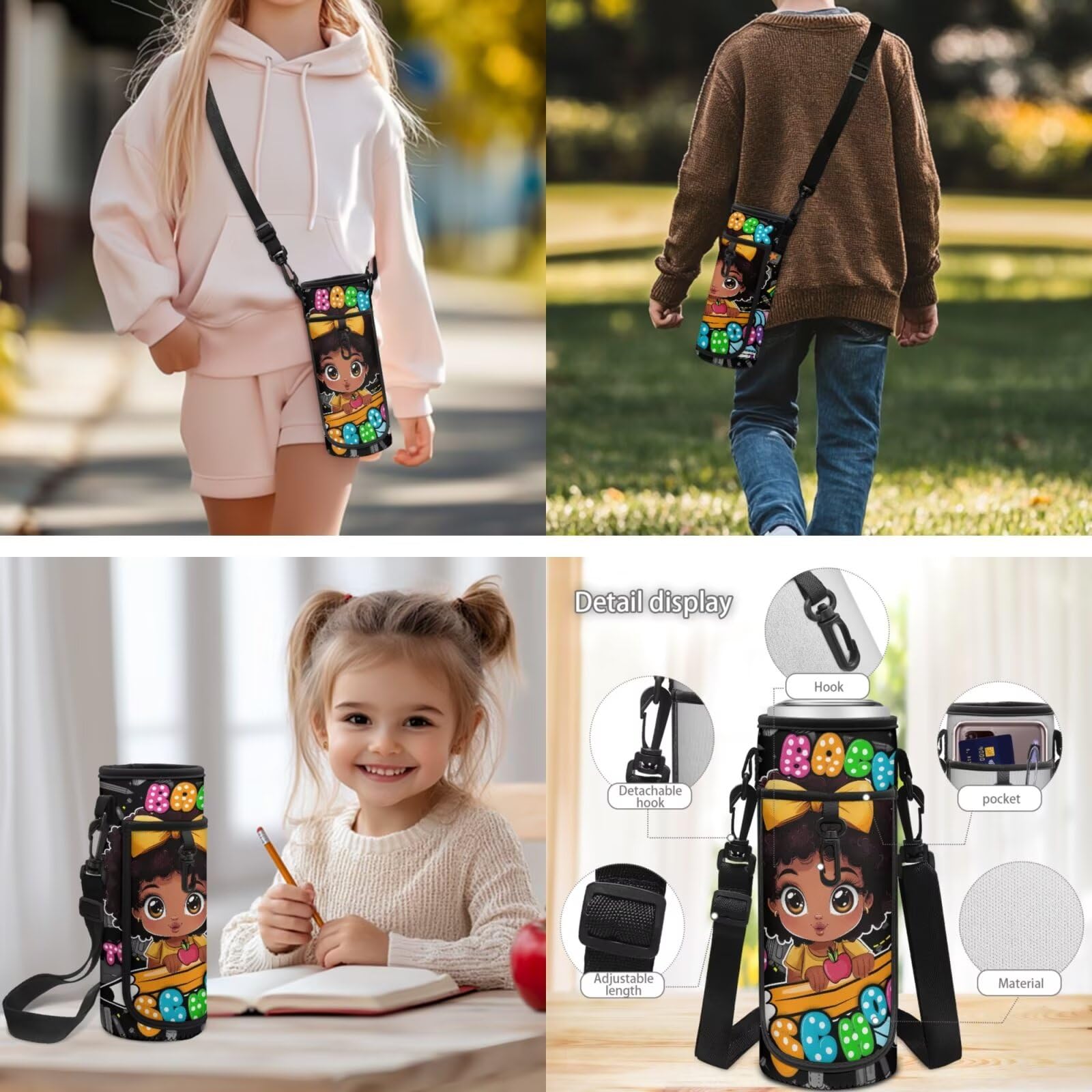 Set 4 in 1 di zaini per la scuola elementare per ragazze, con portapranzo, astuccio e custodia per bottiglia d'acqua