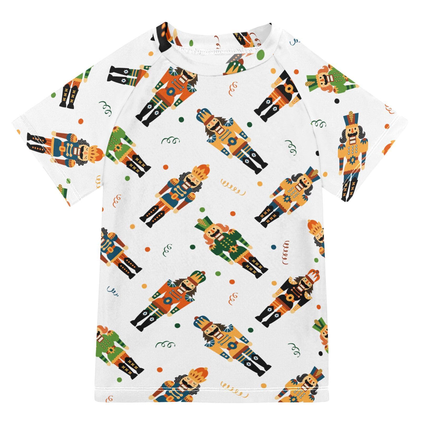 Aflyko Christmas Boys' Swim Shirt Nutcrackers Soldier Party Rash Guard Beachwear Sun Protection Fishing Hiking Camping Surfing Swimming Toddler Infant Summer Daily T-Shirt, 4T Multicoloured