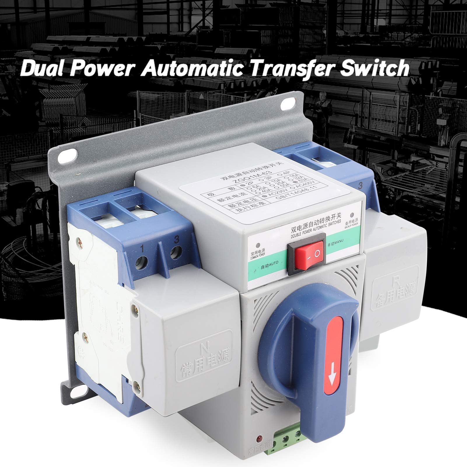 Interruttore Trasferimento Automatico Doppia Alimentazione 63A 2P 220V 3KA CE per Sistemi di Backup