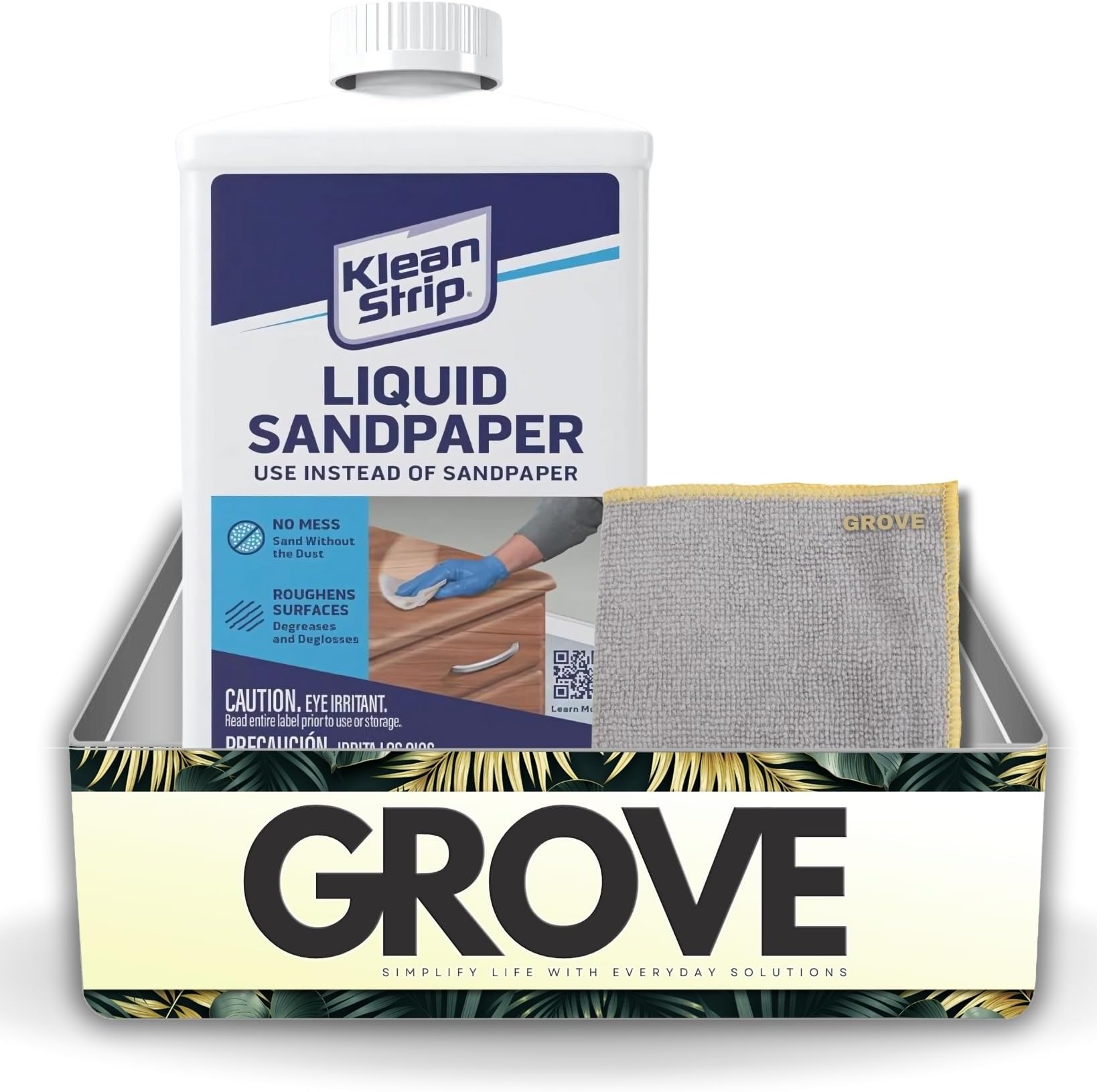 Klean Strip Liquid Sandpaper Deglosser 1 qt Bundle with Microfiber Cloth - Easy Deglosser for Painting, Cabinets, Moldings, Doors, Varnish, Enamel, and Stain Prep - No Sanding Needed - (2 Items)