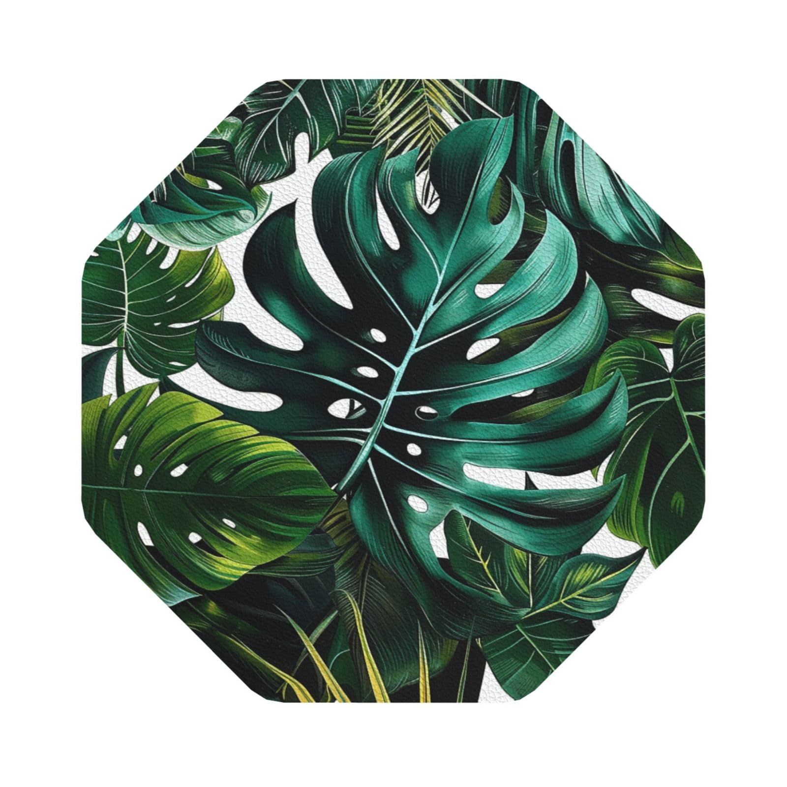 tropical leaves Print Leather Coaster Set of 6, Octagon Coasters Table Decorative Coffee Cup Beverage Coasters Wine Beer Bar Coasters for Hot Drinks Table Protection