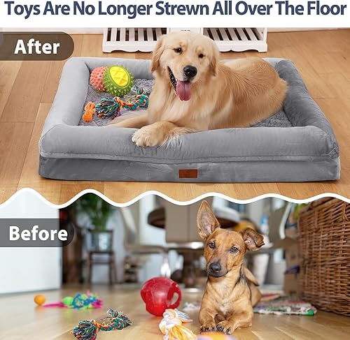 Miniatura 4 de Yiruka Cama grande para perro, cama ortopédica gris para perro, cama impermeable para perro con funda extraíble, sofá cama suave extraíble de 4