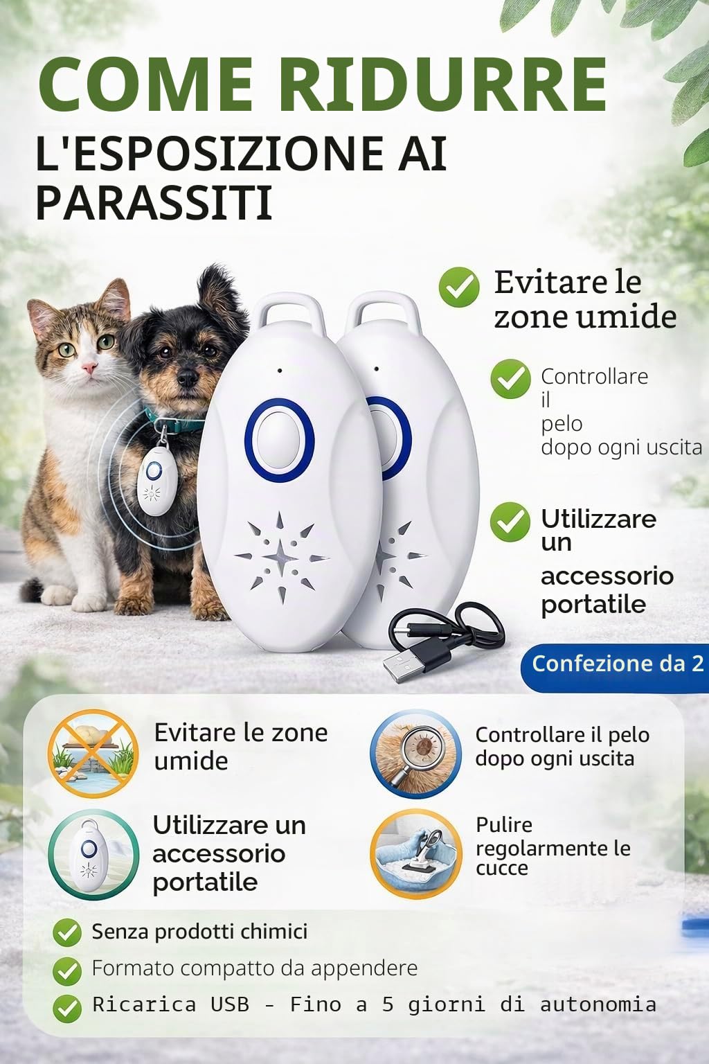 Repellente anti-zecche ad ultrasuoni portatile per esterni - Repellente elettronico anti nocivo per il controllo dei parassiti - Portachiavi con ciondolo repellente per pulci, zanzare, zecche (2