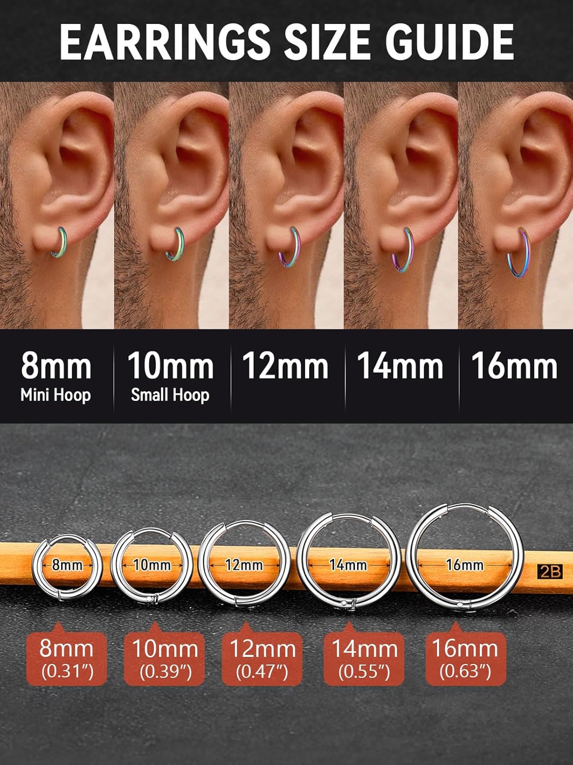 FaithHeart Stainless Steel Black/Silver/Gold Hoop Earrings for Men - Hypoallergenic Small Huggie Hoop Earrings Lightweight Sleeper Earrings Waterproof Cartilage Piercing Jewelry Gift 7-16mm - Image 4