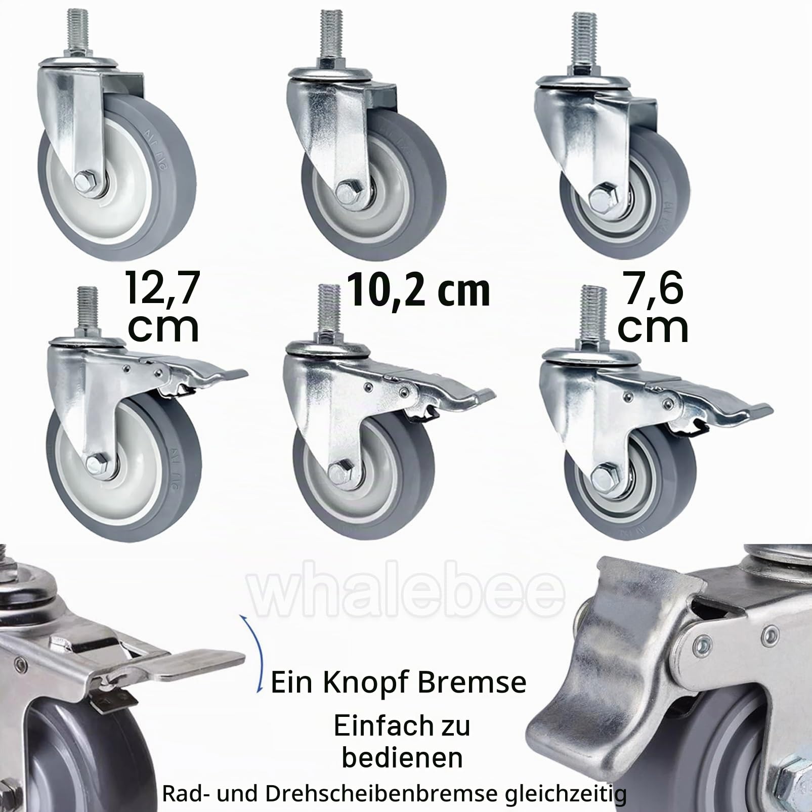 Rollen Mit Gewinde M14 / M16 / M20 Vorbau Lenkrolle, Schwerlastrollen Ø 3/4 / 5 Zoll Rollen Für Möbel, Ersatz-Gummirollen, 2 Mit Bremsen, 2 Ohne Bremsen, Für Speisewagen Wagen