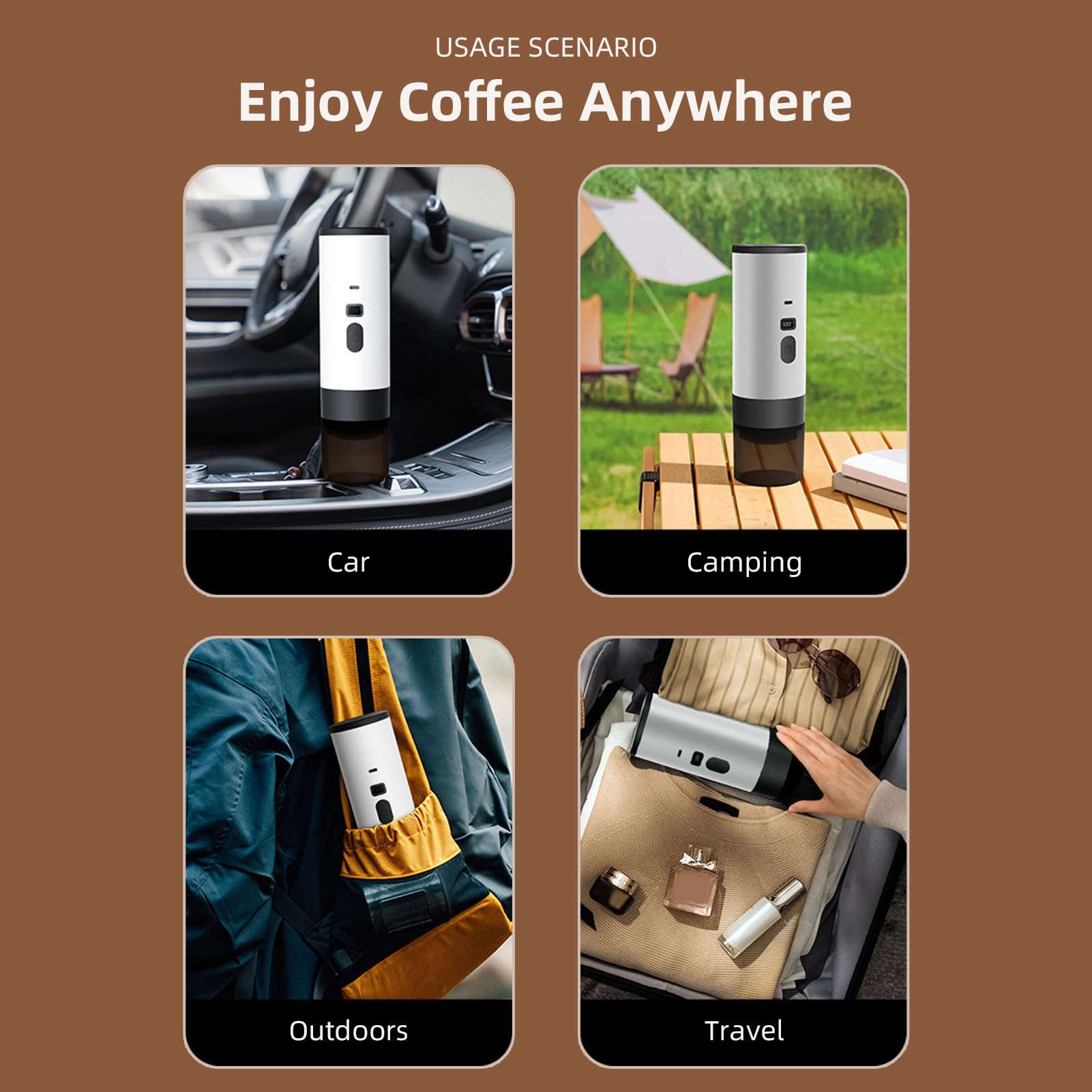 Máquina de café Portátil 3 en 1 Automáticamente Calefacción Inalámbrica de 15 Bar con Pantalla Digital
