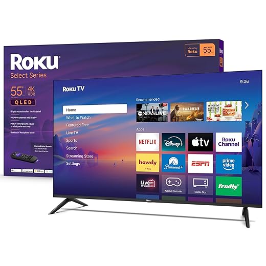 Roku Smart TV 2026 – 55-Inch Select Series, 4K QLED TV – Roku TV with Voice Remote – Flat Screen QLED Television with Wi-Fi for Streaming Live Local News, Sports, & Movies – Bluetooth Headphone Mode