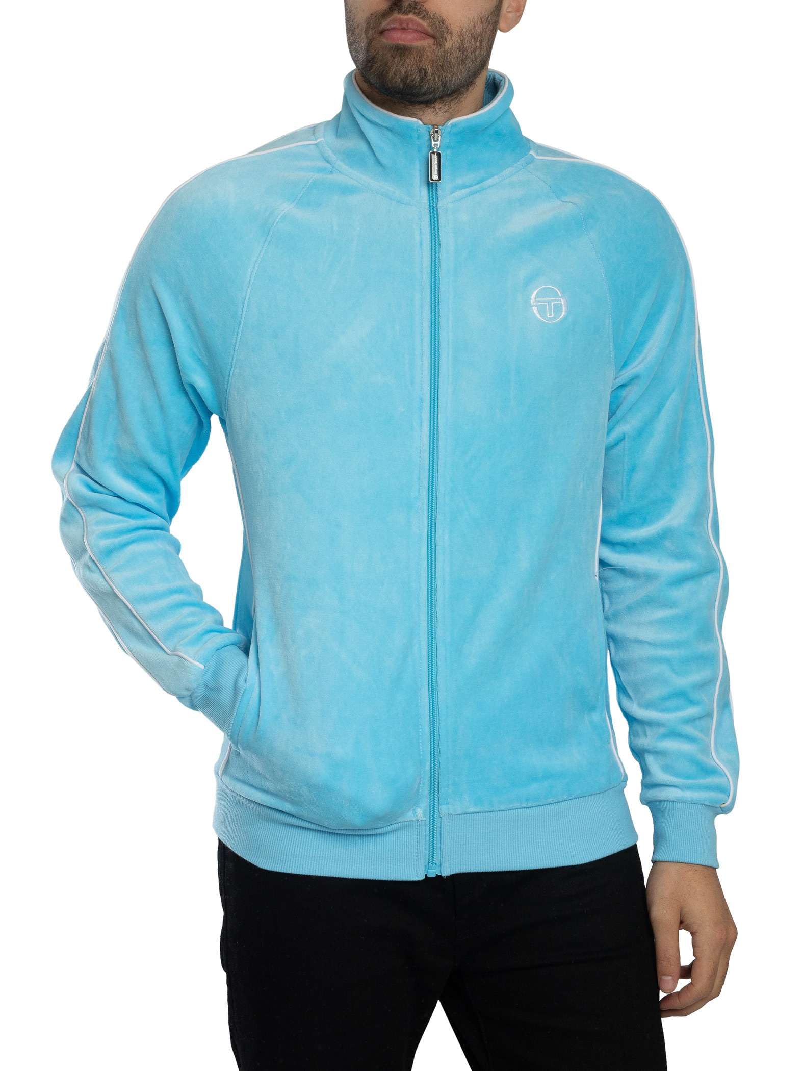 Sergio Tacchini Tasso Velour Track Top Jacket Baltic Sea/White