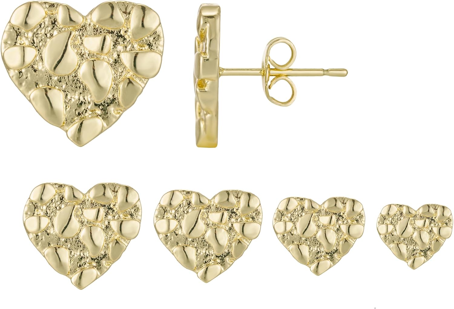 14K Gold Rough Textured Heart Shape Nugget Earring For Women,Heart Stud Earring - Image 2