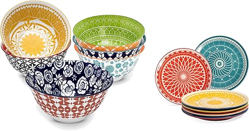 Annovero Cuencos de cereales, platos de postre | Platos de cocina | Aptos para horno microondas | Vajilla de porcelana colorida