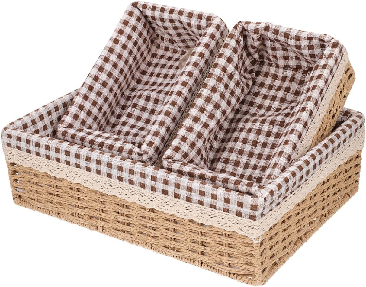 Mobestech 3-Piece Rattan Woven Storage Basket Set for Makeup and Jewelry Organizing Handcrafted Household Display Baskets for Home Décor