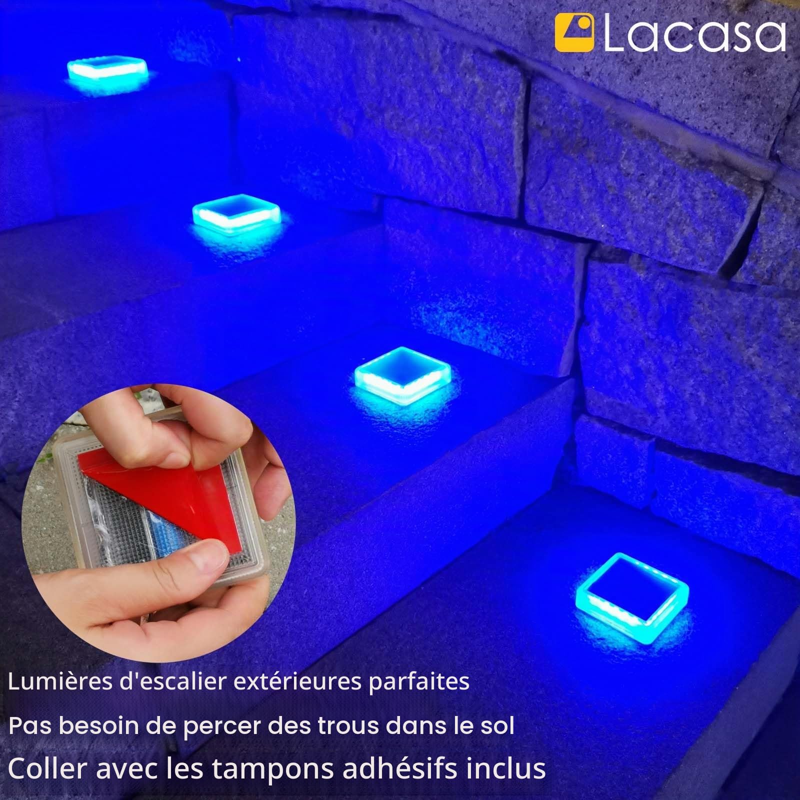 Lacasa Lampe Solaire Extérieur, 4 Pack 30LM Lampe Solaire au Sol IP68 Etanche Lumière Solaire Jardin Auto On/Off Eclairage Solaire pour Escalier Chemins Allée Patio Pont (Lumière Bleue)