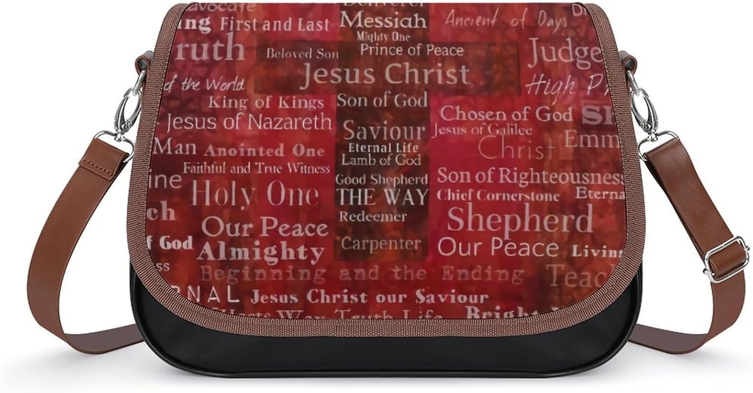 The Names of Jesus Christ From The Bible ARTWomen's Faux Leather Crossbody Bag, Waterproof Wrinkle-Resistant Shoulder Bag with Detachable Strap, Large Capacity Casual Handbag, Fashion Daily Purse for