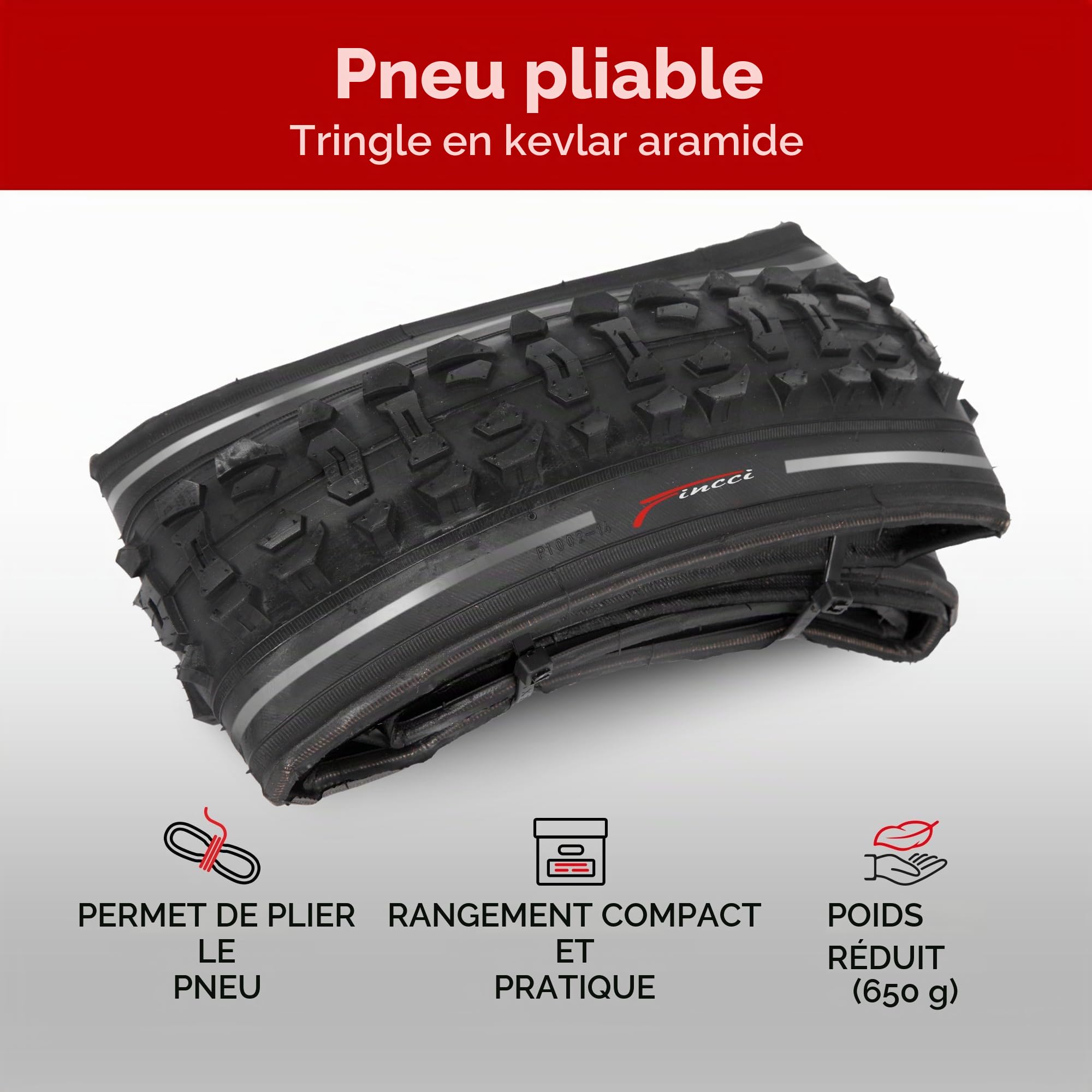 Fincci Pneus Réfléchissant VTT 26 x 1.95 Pouces - Paire Pliable Tire Vélo 50-559 avec 2X Chambre à Air de Valve Schrader 48mm pour Montagne, Hybrid Vélo, Electrique Bicyclette - Un Paquet de 2