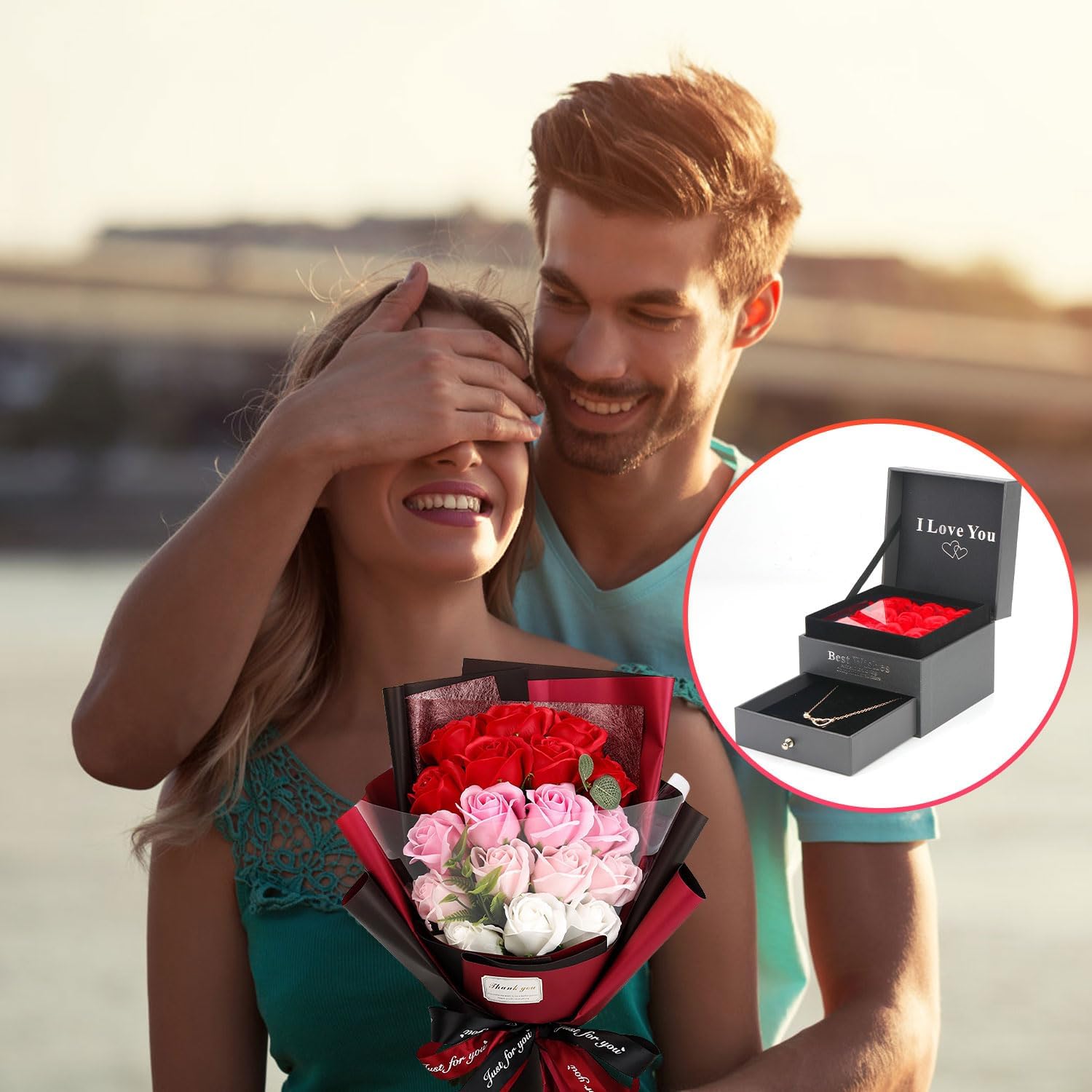 Rose Bouquet Rosas Eternas Preserved Rose Bouquet 18 Flower Bouquet with Beautiful Love Necklace, Unique Gift for Birthday, Valentine's Day, Mother's Day, Thanksgiving, Christmas, Anniversary - Image 7