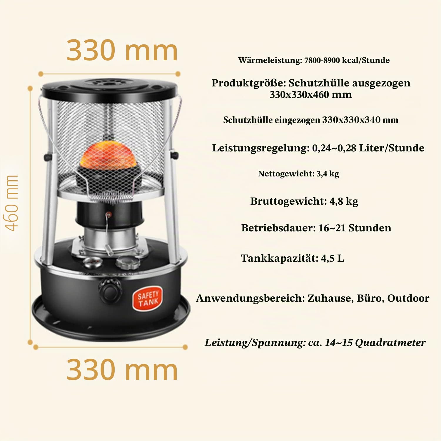 Großes Petroleumofen Für Innenräume, Mobile Heizung Ohne Strom, Tragbarer Ofen, 360° Surround-Heizung, Heizer Für Camping