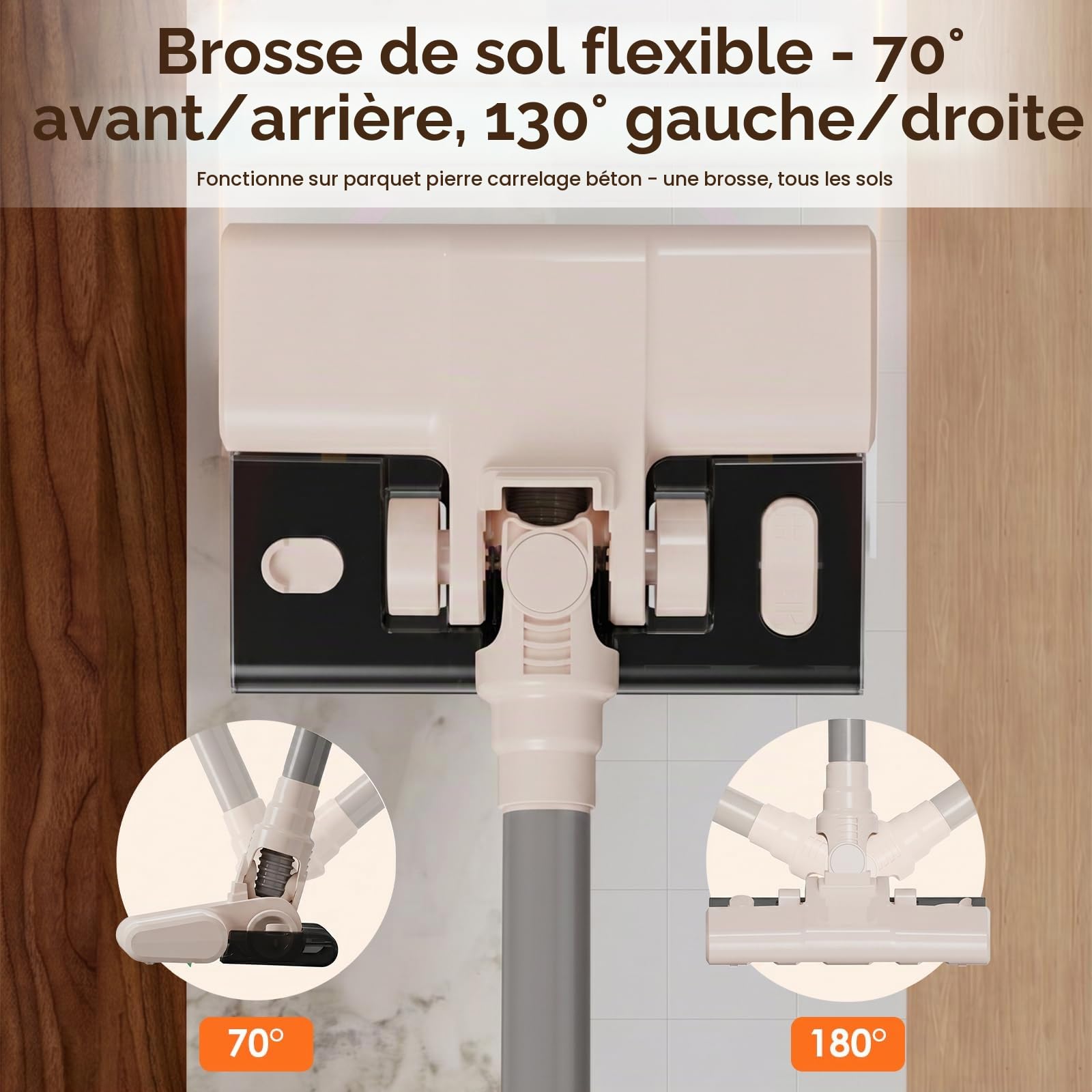 Aspirateur Balai sans Fil avec Fonction Serpillère, 2-en-1 Aspirateur Balai et Serpillère, Puissant 8000Pa, Autonomie 30 Min, Léger et Portatif pour Sols Durs, Tapis et Poils d'animaux
