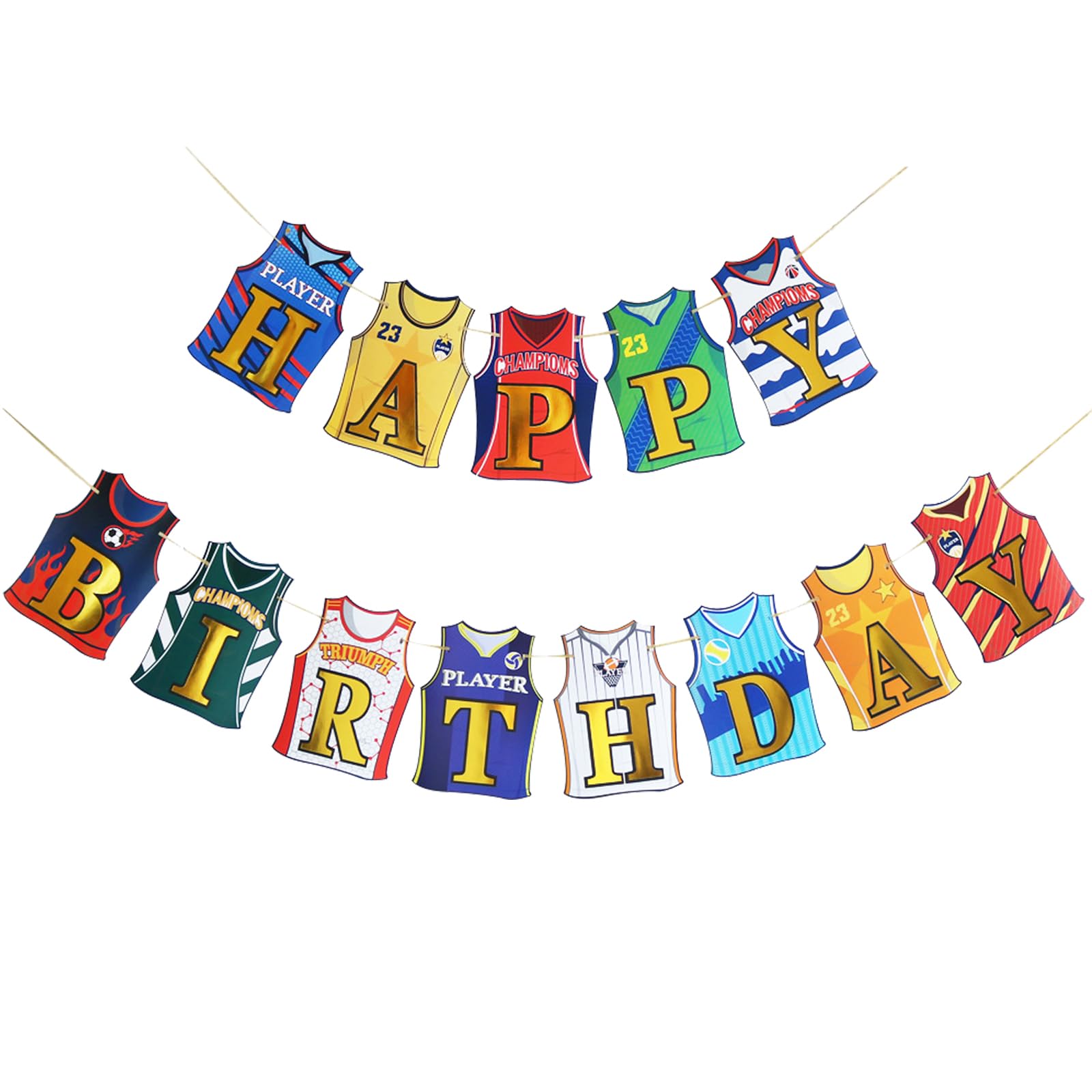 SMENGGIL Jerseys Themed Happy Birthday Party Decoration Colorful Banner Sign Bunting for Boys Girls Kids Mens Womens Adults Children's Sports