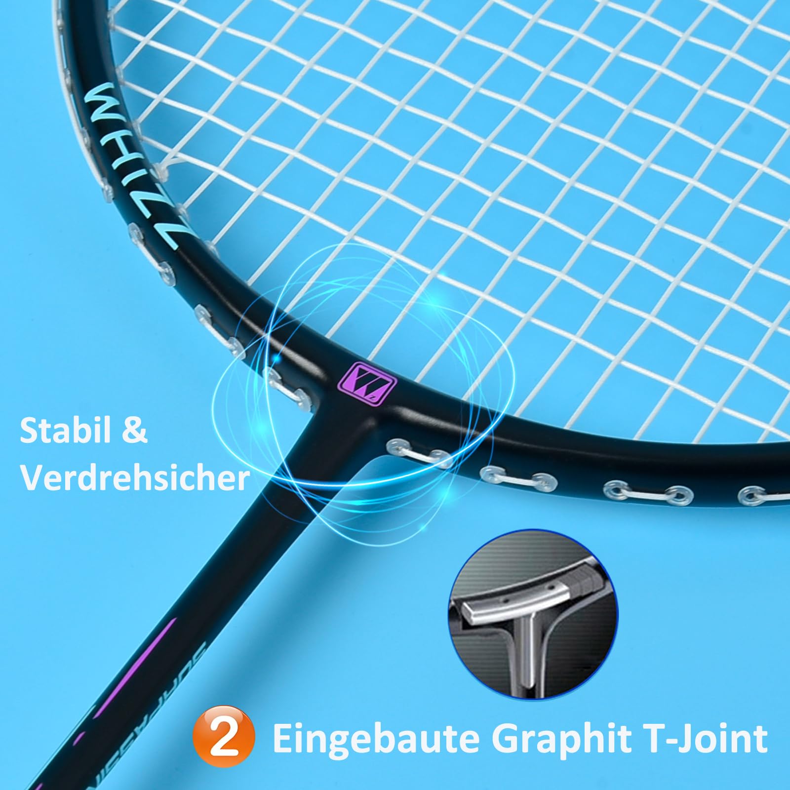 WHiZZ - Set di racchette da badminton in grafite, leggera, per allenamento, tempo libero, volani + cinghie di impugnatura + borsa per il trasporto